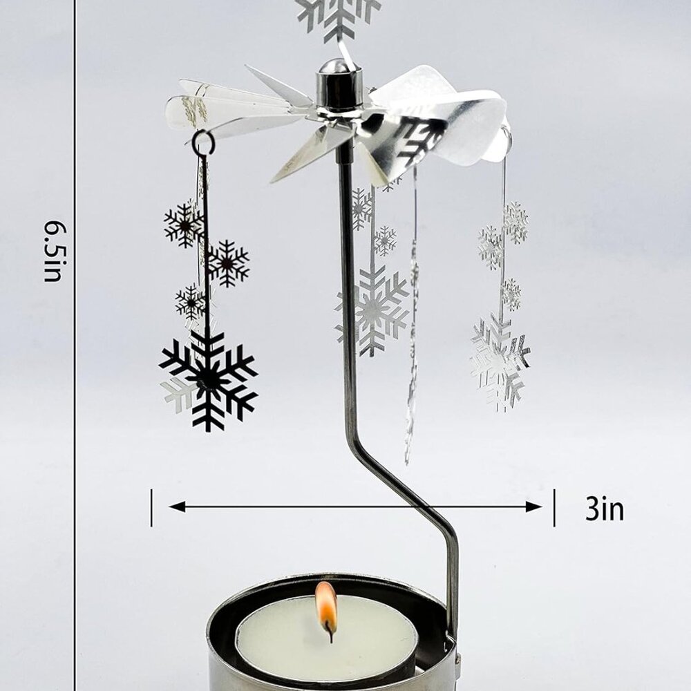 Rotary Candle Holder Spinning Candleholder Metal Small Gift Snow2 - Picture 3 of 6